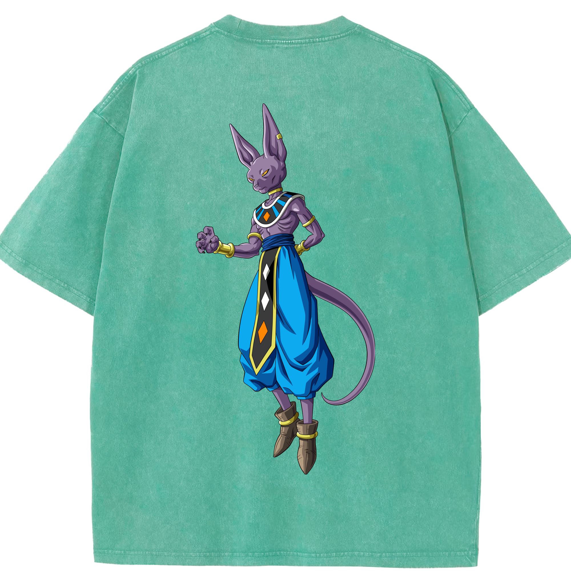 （画像用） ドラゴンボール ビルス 破壊神ビルス DRAGON BALL Beerus Birusu 綿100% ヴィンテージ風 半袖Tシャツ（背面プリント）